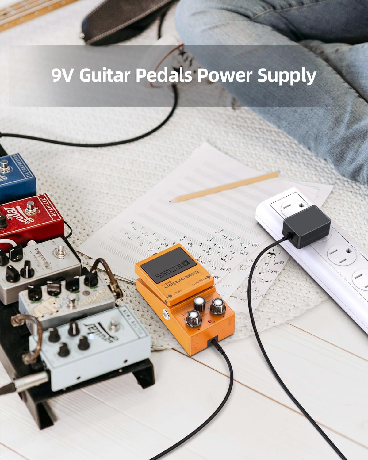 Dexpt DC 9V Power Supply for Guitar Pedals, 9V 1A Adapter Fit for Boss PSA-120S ME-90 ME-80 RC-5 RC-30 RC-505 GT-1 GT-1B DS-1 Effects Pedals - UL Listed, Low Noise, Center Negative Power Cord