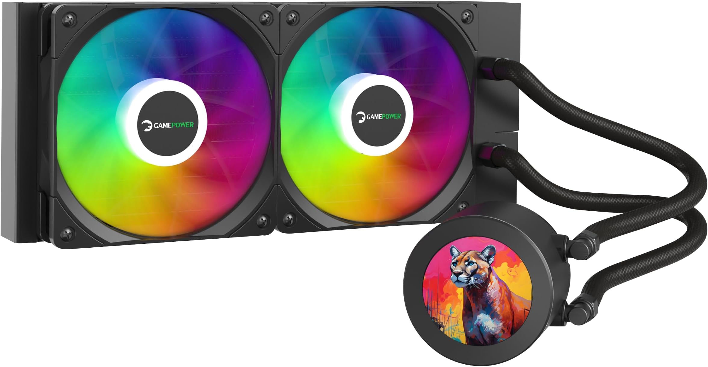 Gamepower Skadi LCD 240 AIO CPU Liquid Cooler, 2.1" Display for GIFS and Metrics, 240mm Radiator with 2X PWM ARGB HDB Fans, 14.5 W/mK Thermal Paste, Compatible with Intel LGA 1851, 1700, AMD AM4/AM5