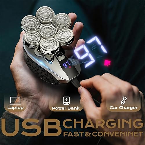 Miniatura 7 de Afeitadoras de cabeza 7D para hombres calvos, maquinilla de afeitar eléctrica a prueba de agua para hombres con pantalla LED, afeitadoras de cabeza