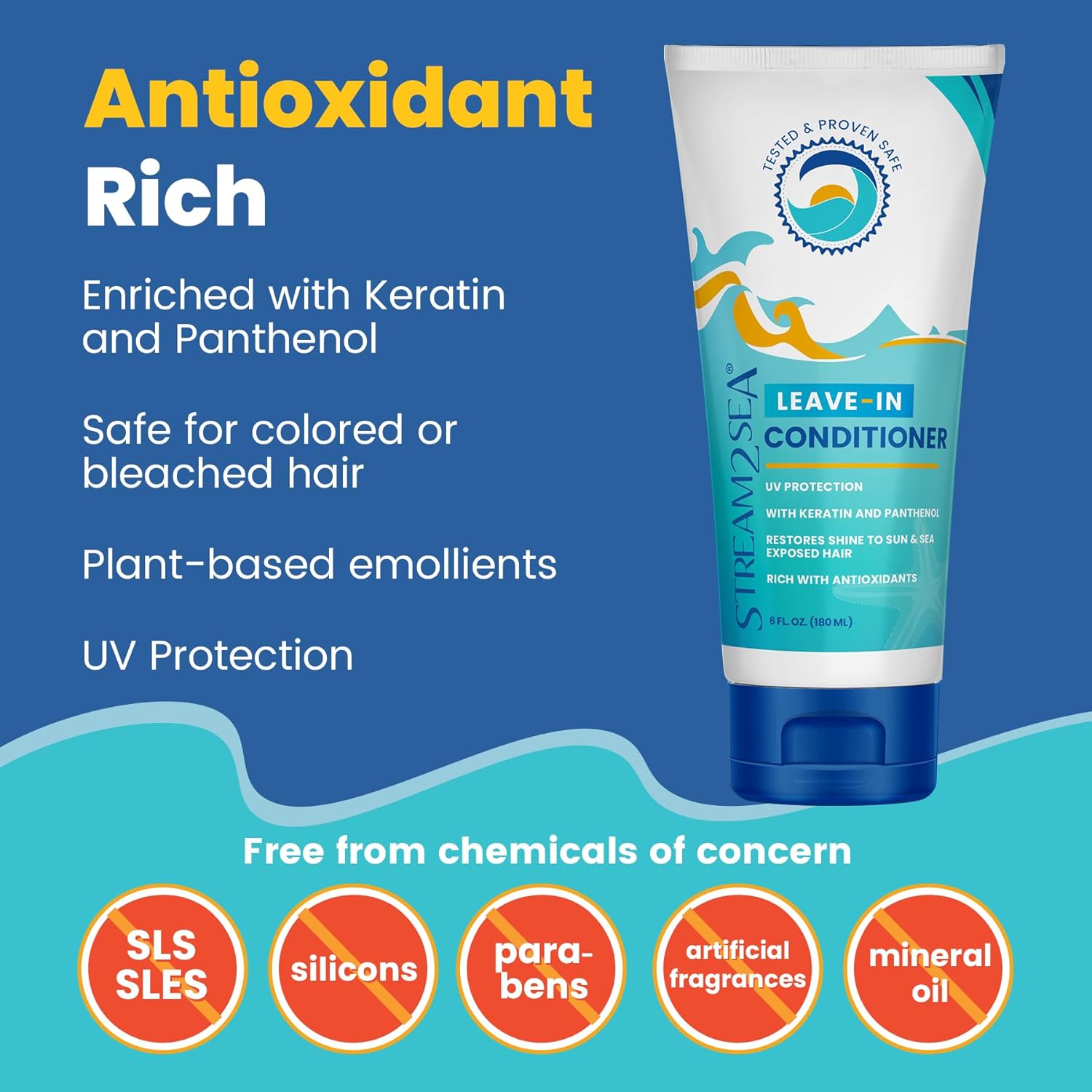 STREAM 2 SEA Leave In Conditioner Reef Safe Hair Conditioner Formula For Dry and Damaged Hair, 32 oz Paraben Free Hair Detangler with UV Protection For All Hair Types | Hair Detangler