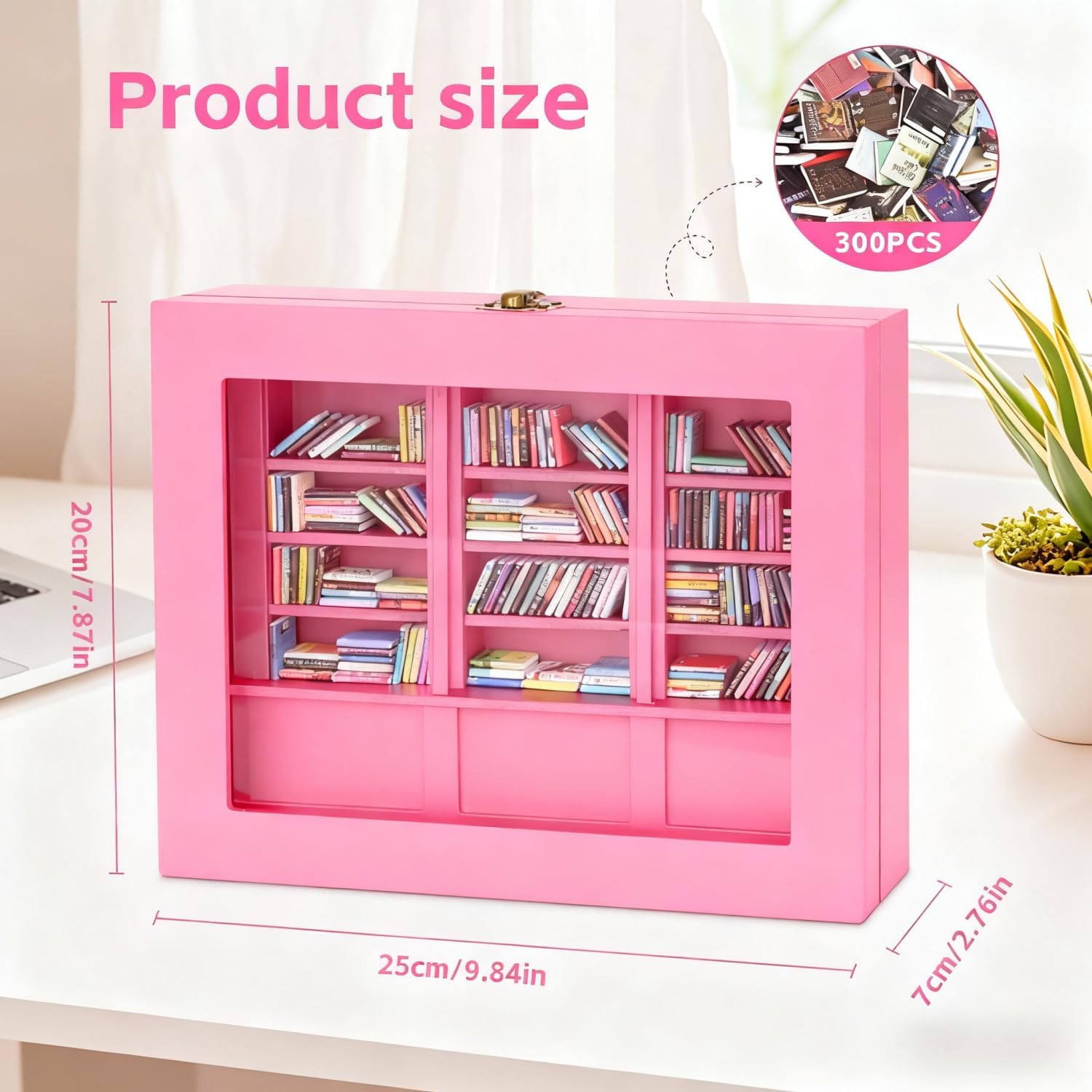 SIHPTO Anxiety Stress Relief Mini Bookshelf Decoration Box with 300pcs Mini Books，Miniature Library for Book Lovers Gifts for Family and Friends，End of Year Gifts for Children