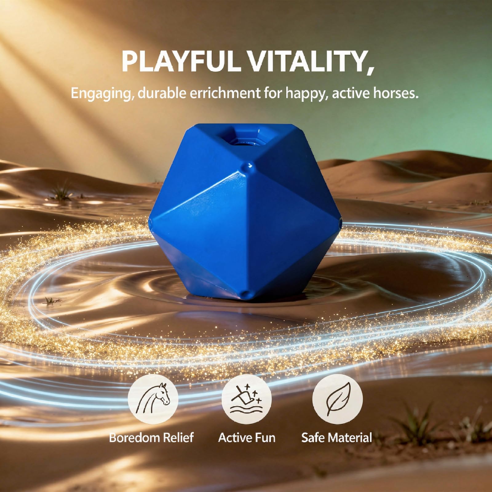 Mangiatoia per cavalli, 9 in / 23 cm, blu, palla da gioco per pascolo per noia, materiale PP per alimenti, divertente antistress per cavalli, stabile interattiva