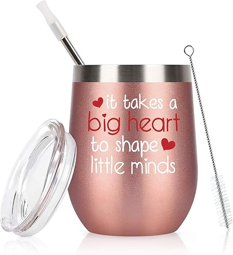 GINGPROUS Vaso de vino de acero inoxidable de 12 onzas con tapa y pajilla, divertido regalo de agradecimiento para profesores y mujeres con texto en