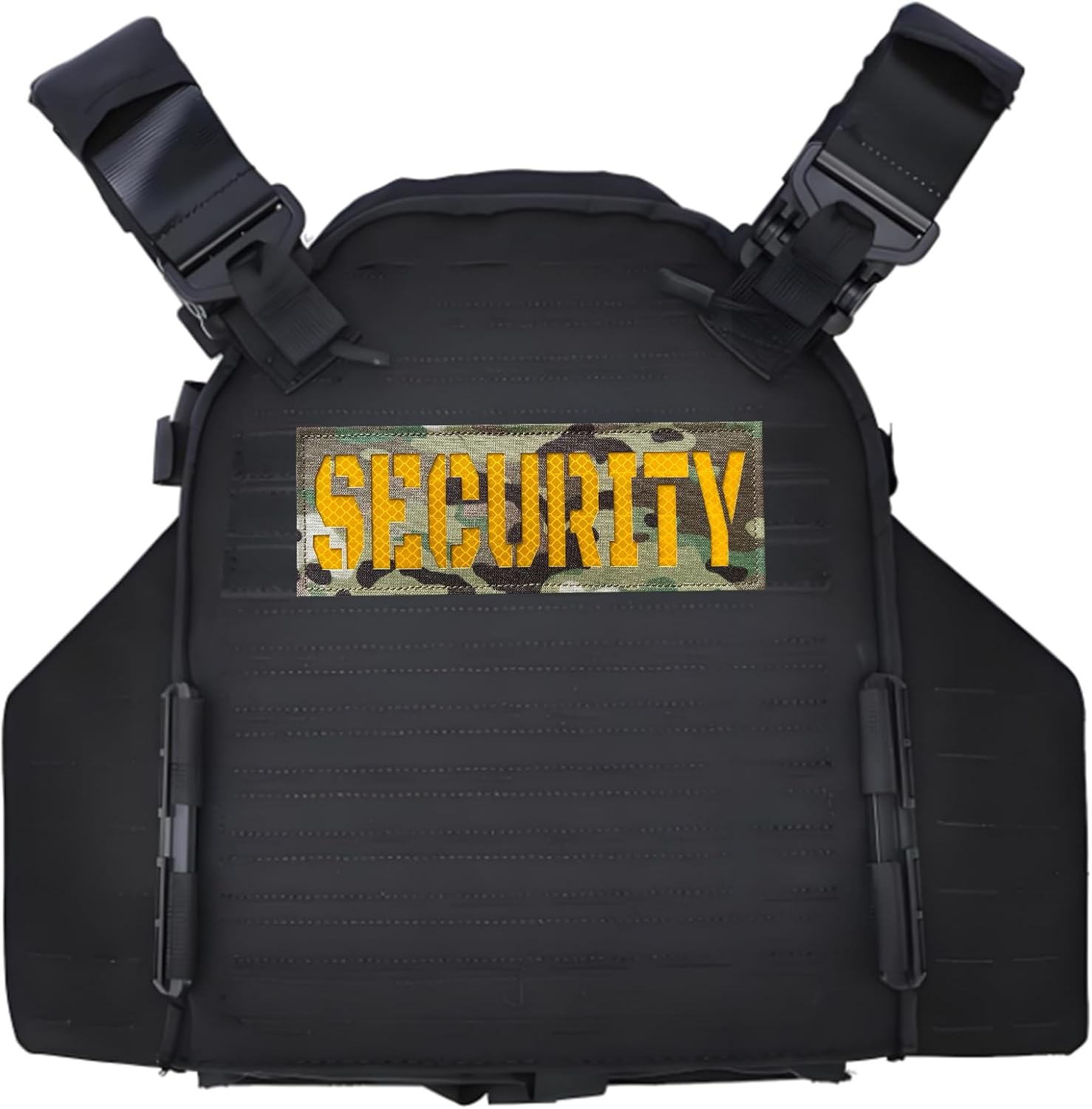 2 Pack Reflective Security Laser Cut Patch with Back Panel and Hook and Loop One Small and One Large (CAMO-Yellow)