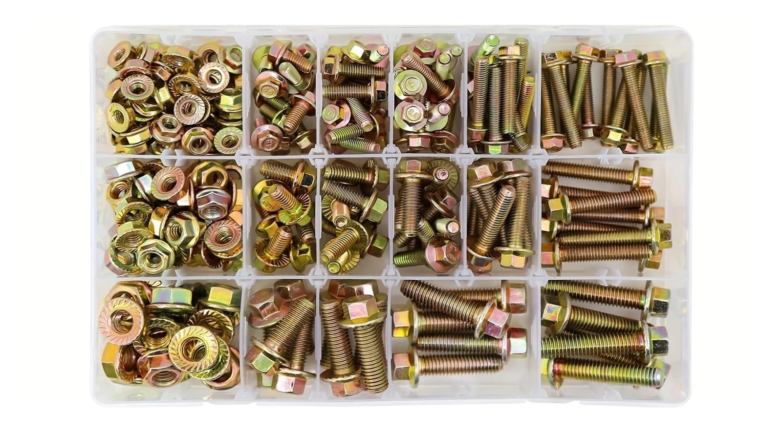 260 juegos de pernos y tuercas brida acero aleación grado 8.8: tornillos hexagonales métricos M5, M6, M8 con 14 tamaños comunes Juego de Tornillos y Tuercas
