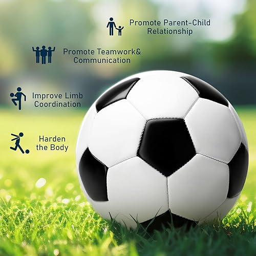 Miniatura 4 de Balón de fútbol de tamaño 2345 con bomba y bolsa, pelota desinflada, paquete de 1, 2 o 3 unidades, color blanco y negro clásico, pelota de fútbol