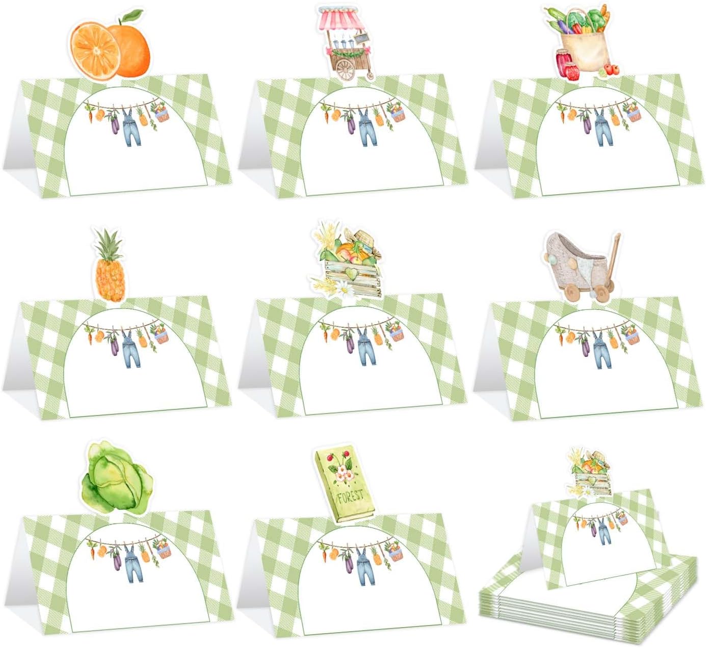 Locally Grown Baby Shower Place Cards,48 Pcs Folded Tent Name Cards and Food Labels for Table Setting,Farmhouse Seating Cards for Gender Reveal Party,Birthday and Baby Shower Celebration