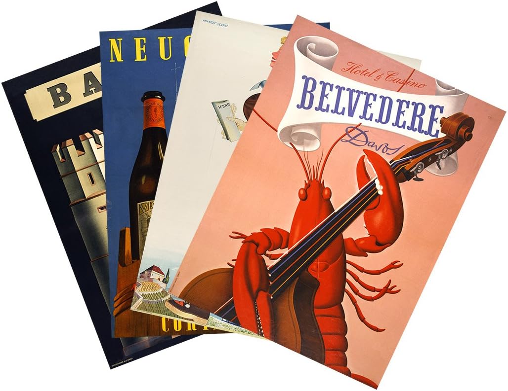 Set of Four (4) Switzerland Vintage Travel Prints - Each Measures 24" high x 18" Wide (610mm high x 458mm Wide)
