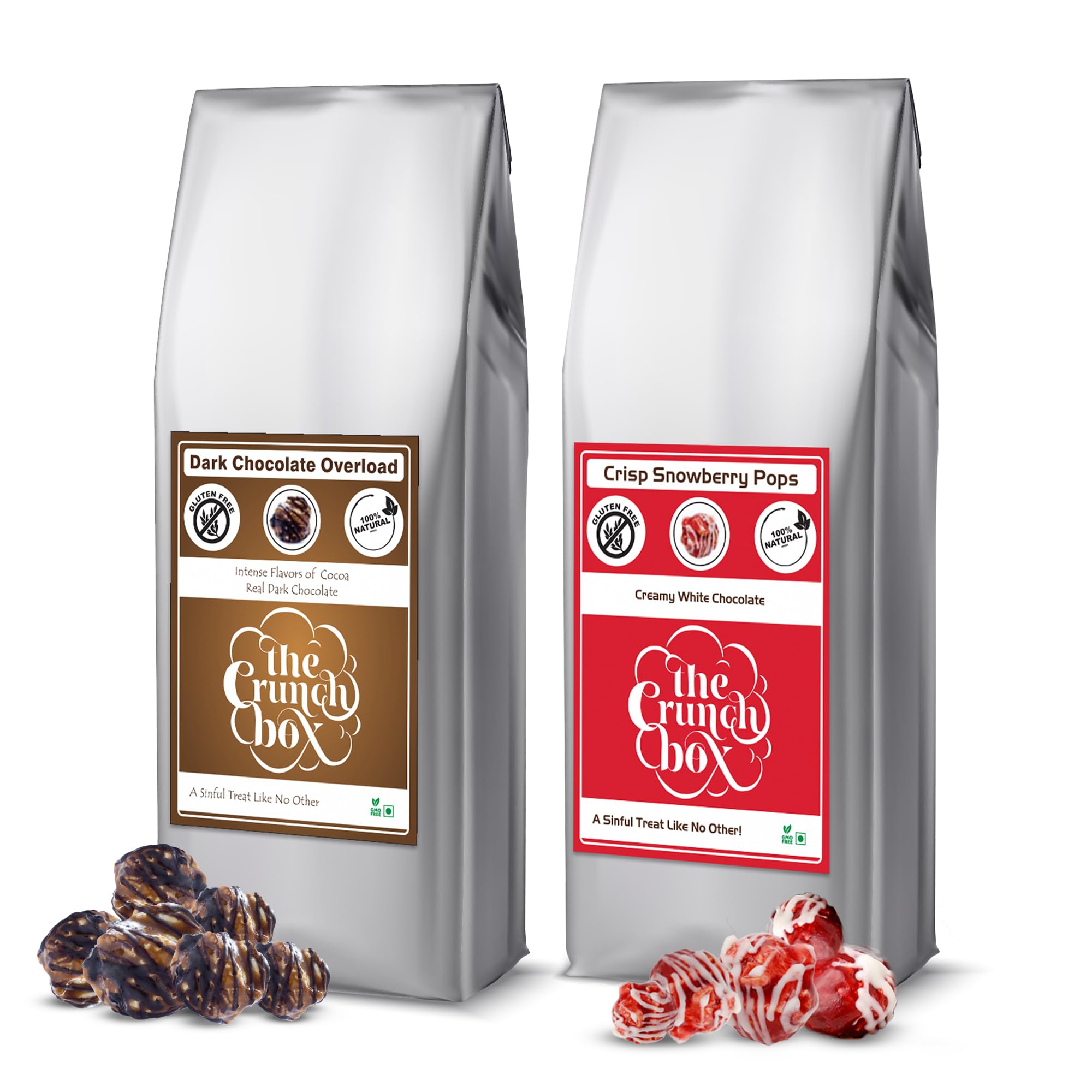 The Crunch Box presents | Dark Chocolate Popcorn (250Gms) & Creamy Snowberry Popcorn (250Gms) | Combo Pack of 2 | 500gms-image-27
