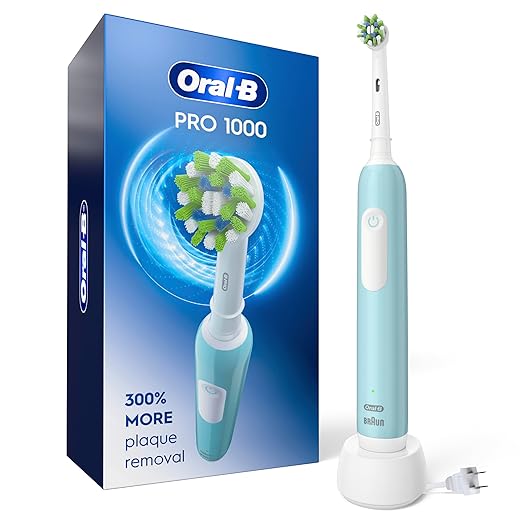 Oral-B Pro 1000 Rechargeable Electric Toothbrush, Turquoise with Pressure Sensor, 3 Modes