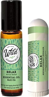 Relax Essential Oil Blend 2-Pack – Aromatherapy Roll-On & Inhaler with Bergamot, Chamomile, Lavender, Orange, Patchouli & More – Natural Stress Relief, Calming & Relaxation