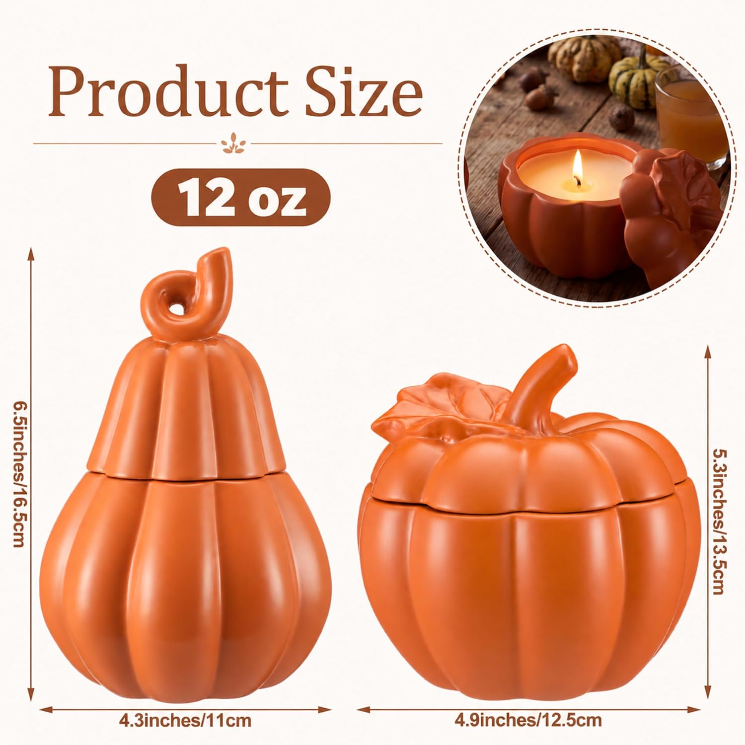 Tioncy 2 Set Fall Pumpkin Candle Gift Set Terracotta Pumpkin Scented Candle