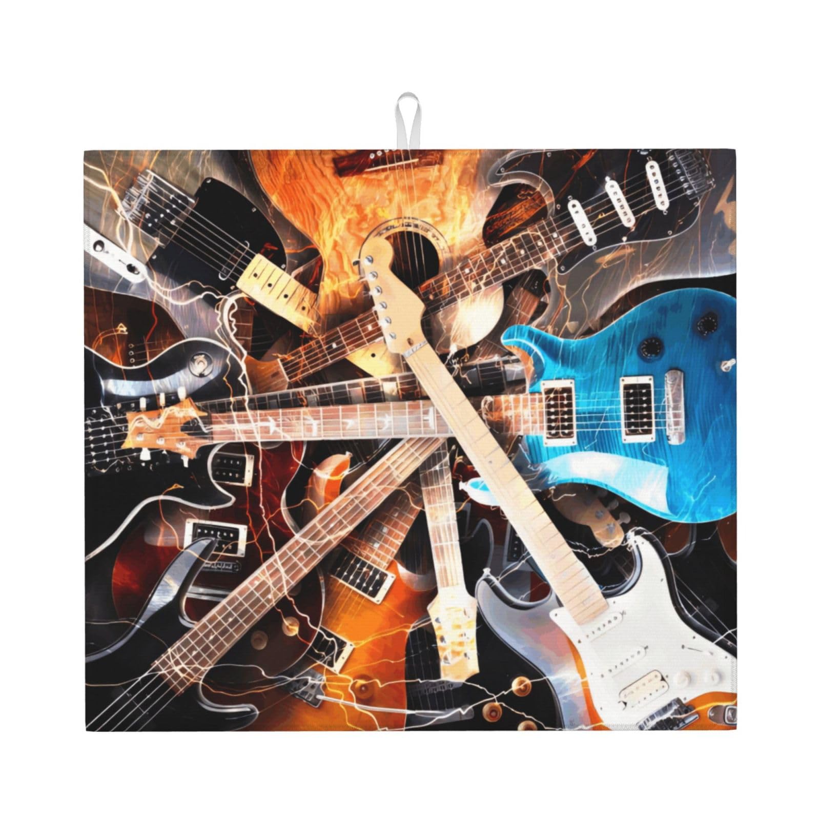 Yyhwhjde Black Music Guitar Prints Kitchen Drying Mat – Absorbent Dish Throw For Countertop, Non-Slip Layer With Vibrant Prints, Ideal For Housewarming