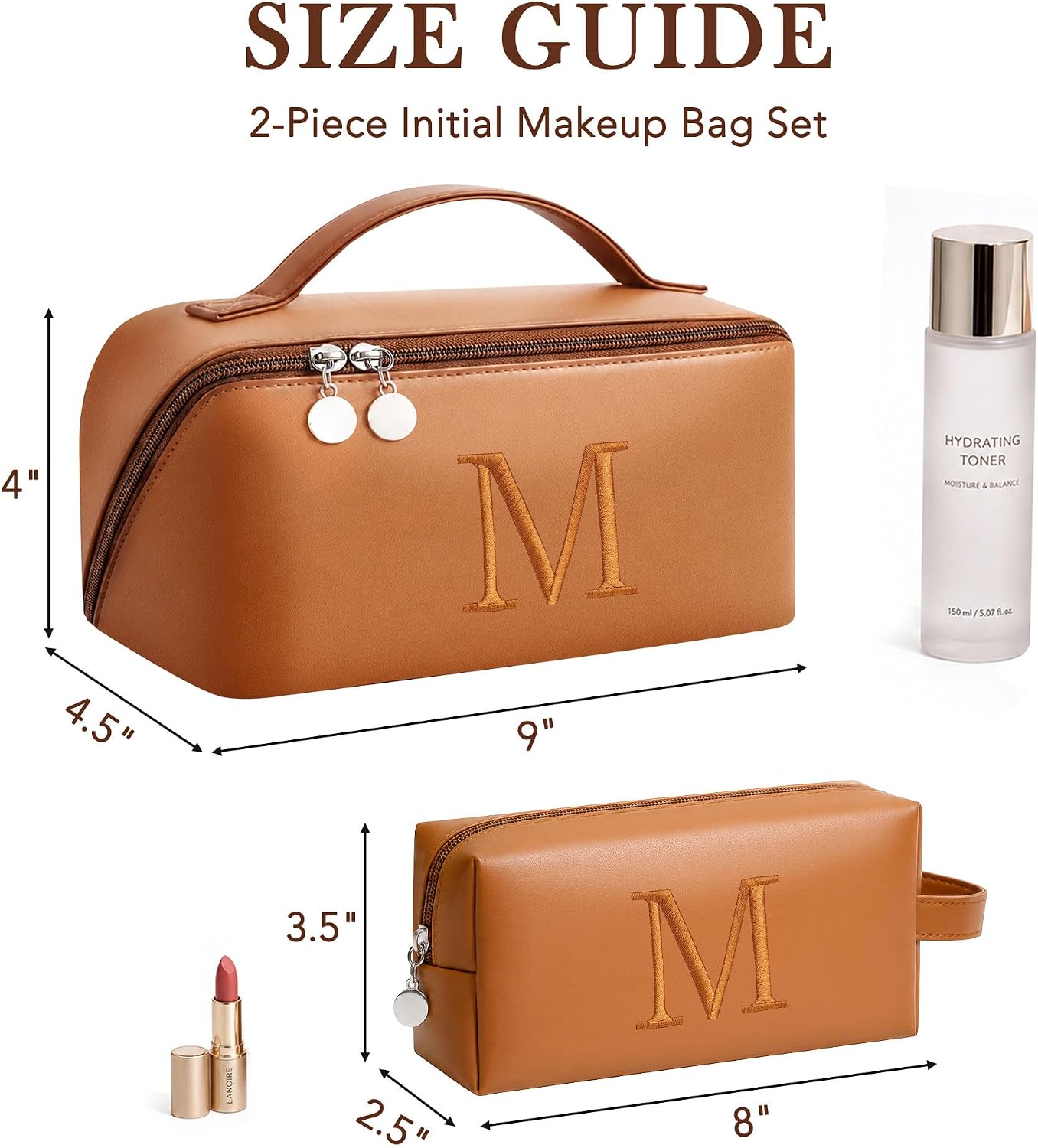 YOOLIFE Personalized Gift for Women 2 PCS Initial Makeup Bags, Letter L image 4