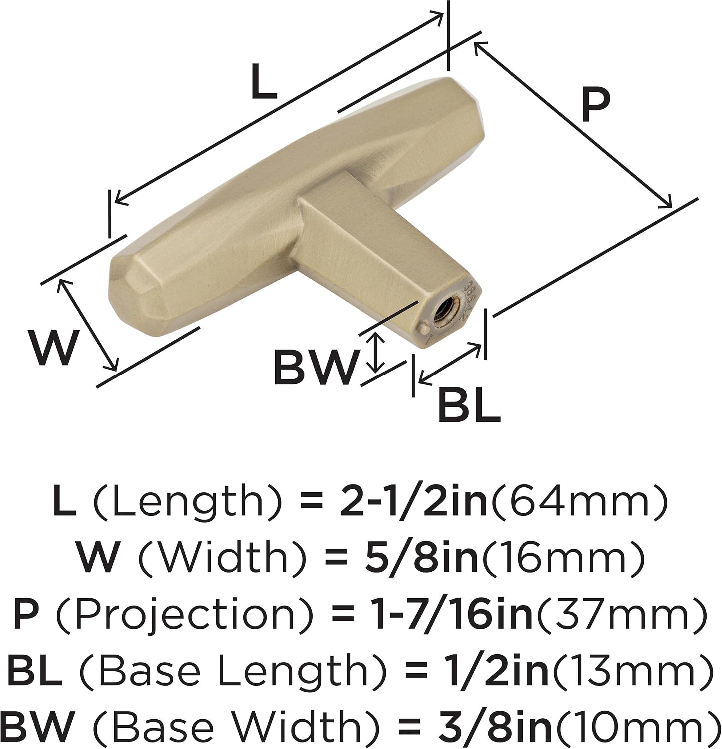Amerock | Cabinet Knob | Golden Champagne | 2-1/2 inch (64 mm) Length | St. Vincent | 1 Pack | Drawer Knob | Cabinet Hardware