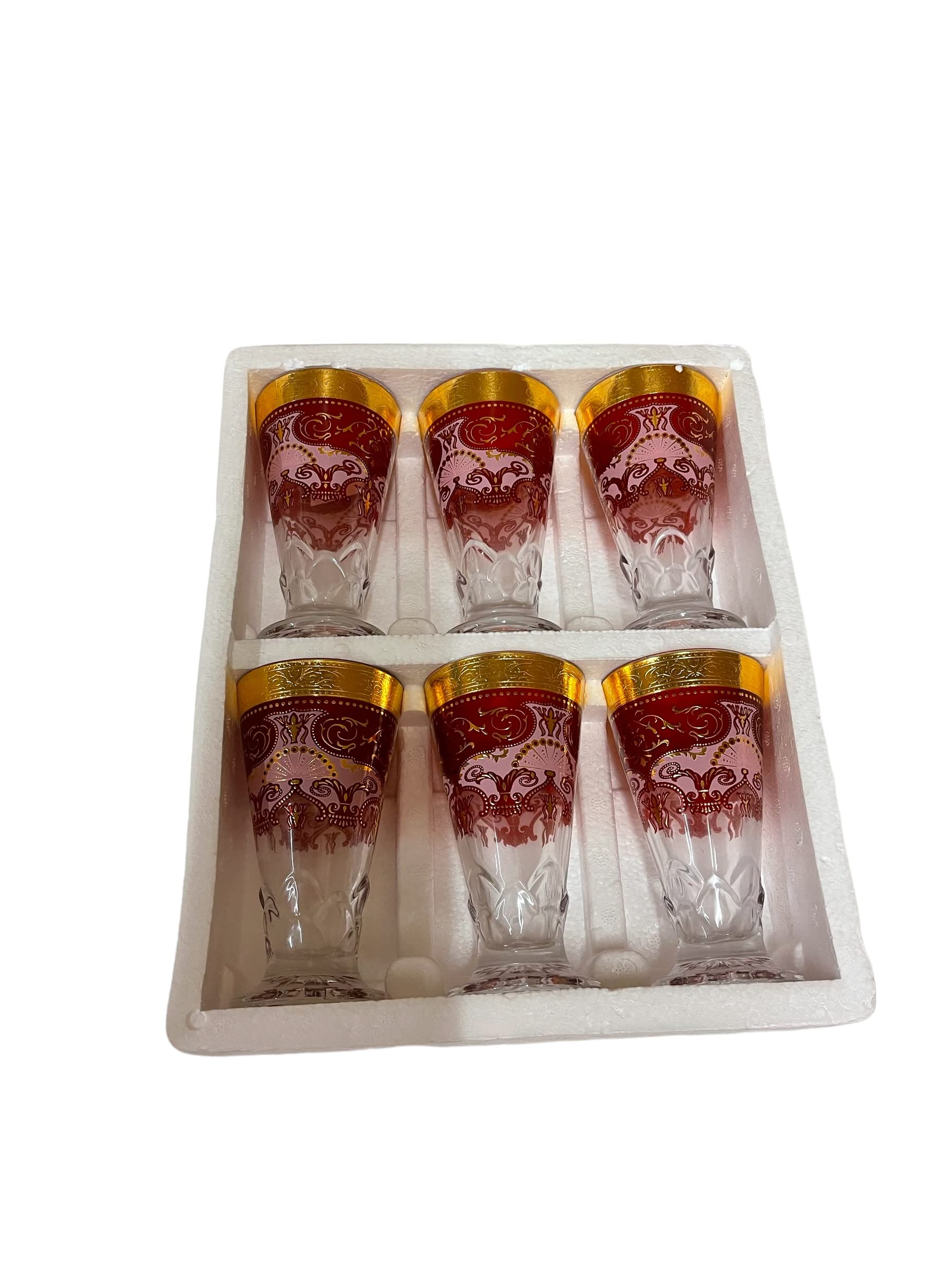 Verres à thé turcs rouge et or : lot de 6 tasses résistantes qui ne brûlent pas