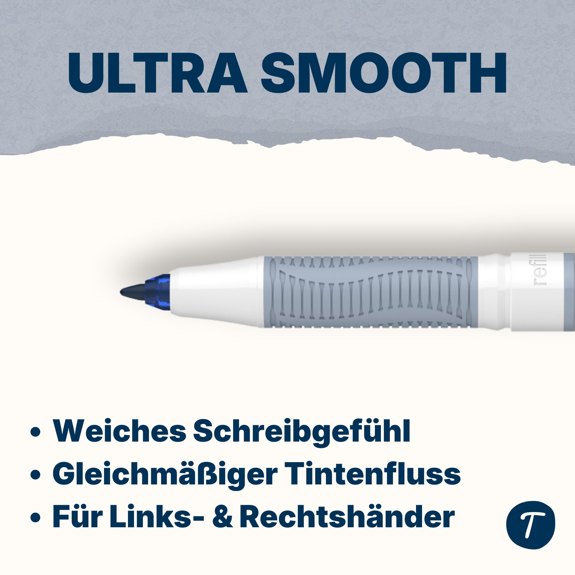 Teachly Tintenroller Superstudent (Anthrazit) - inkl. 7 blauen Patronen | Nachfüllbarer Tintenroller für Schule & Studium - Inkl. Geschenkverpackung