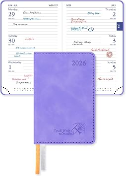 مخطط POPRUN 2026 Pocket الأسبوعي Super Mini Size 3 x 4.5 تقويم مدمج لمدة 12 شهرًا للمحفظة، صفحتان في الأسبوع مع نظرة عامة شهرية، غلاف ناعم، شريطين للإشارة المرجعية - أرجواني