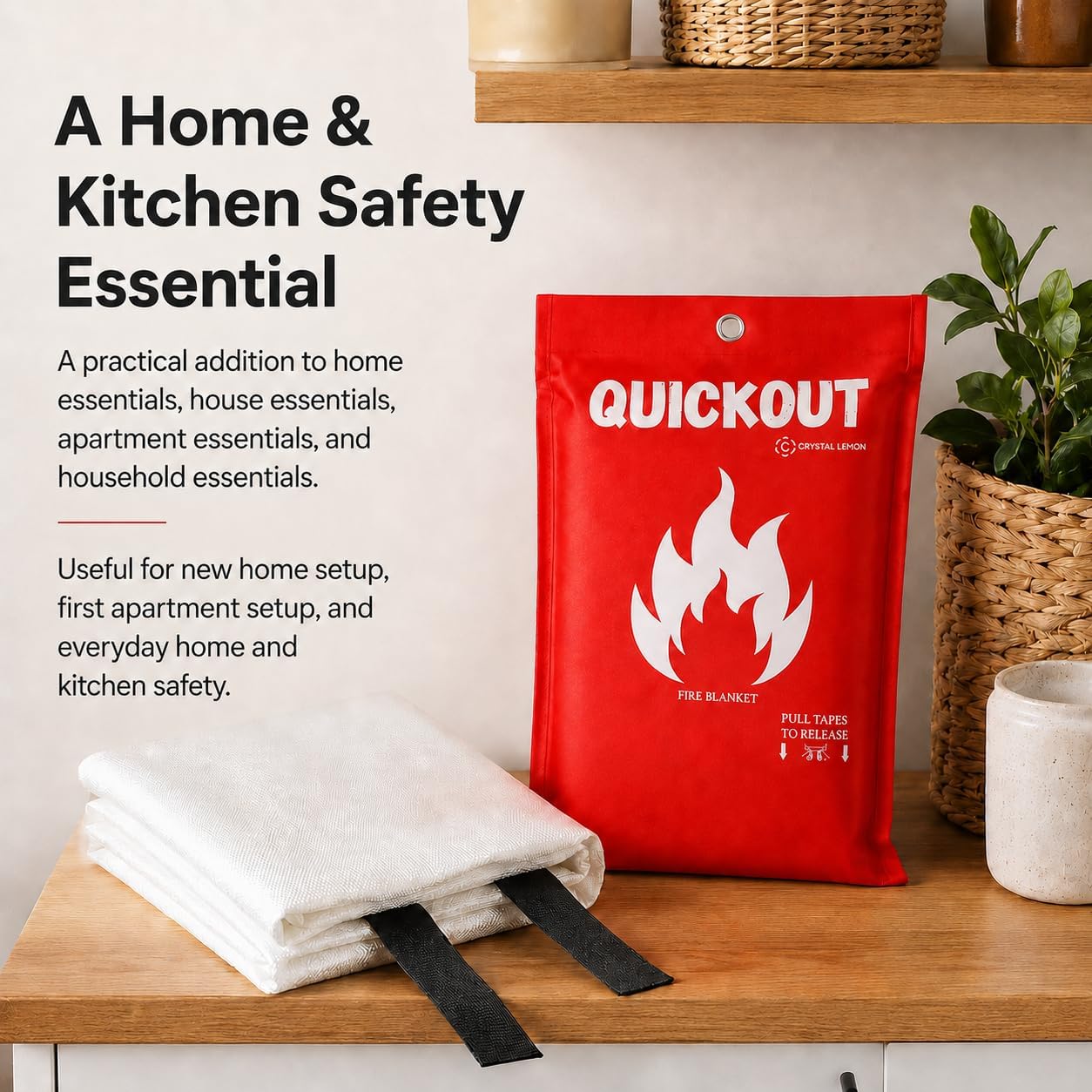 Crystal Lemon Fire Blanket for Home and Kitchen, Fiberglass, 1 Pack | 39 x 39 Inches, Home and Kitchen, Kitchen Fire Blanket, Apartment Safety, Fire Safety Supplies, Single Location Coverage