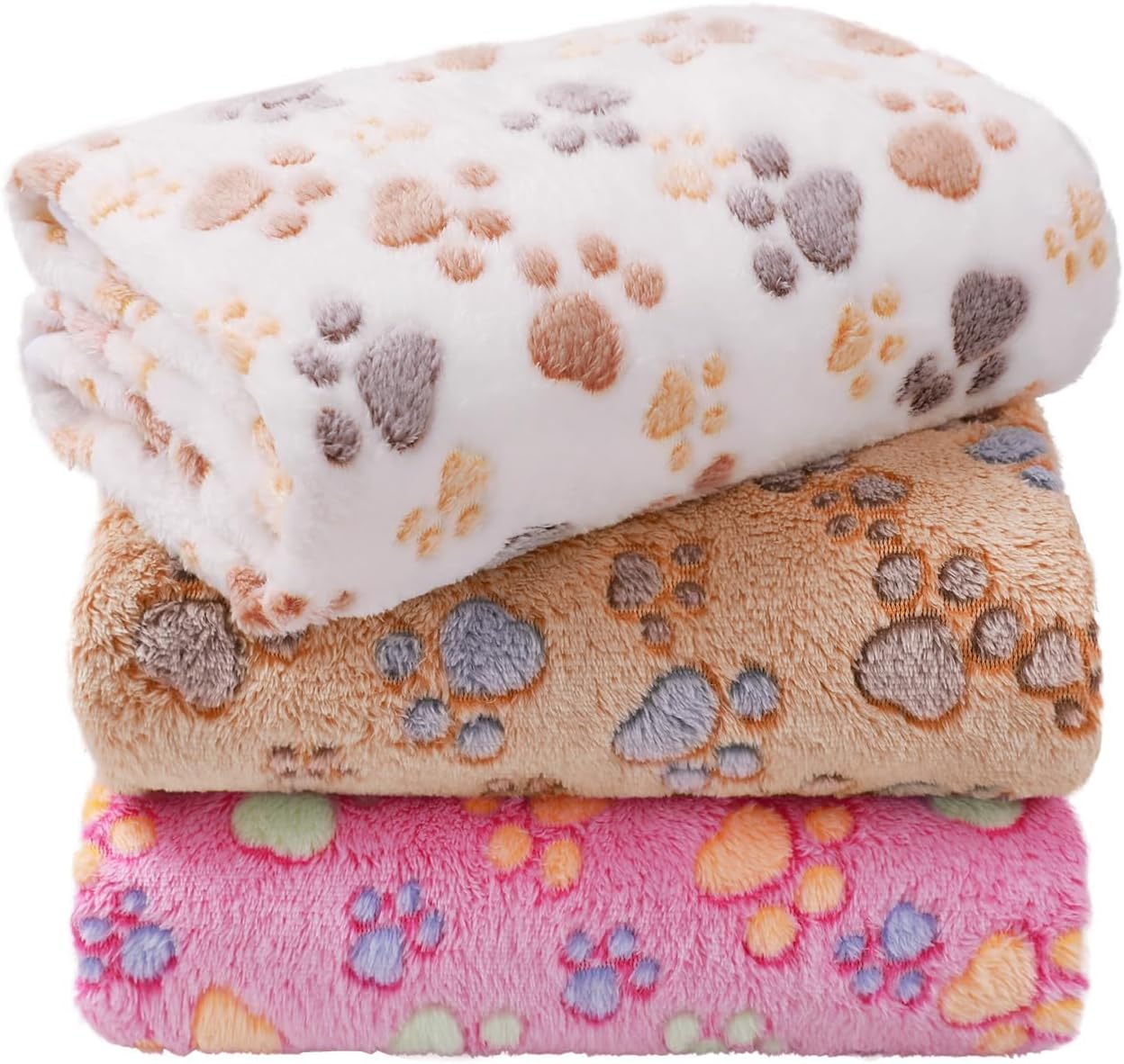 LINENLUX Dog Blankets 3-Pack, Super Soft Fluffy Fleece Pet Throw Warm | Premium flannel fleece pet throw for cats, puppies. Cozy warm for bed, crate, or couch naps; Dog Paw-3pcs 23x16 inch