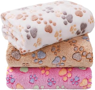 LINENLUX Dog Blankets 3-Pack, Super Soft Fluffy Fleece Pet Throw Warm | Premium flannel fleece pet throw for cats, puppies. Cozy warm for bed, crate, or couch naps; Dog Paw-3pcs 23x16 inch