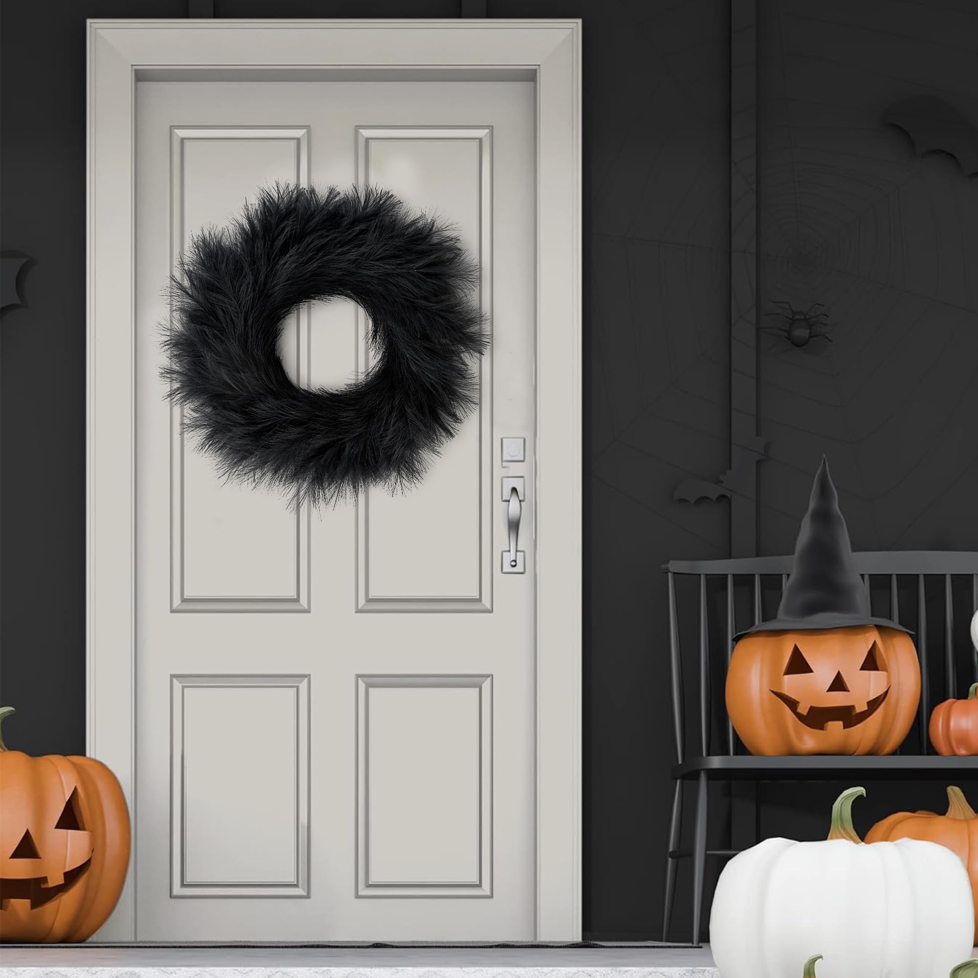 Sggvecsy Pampasgras-Kranz, 66 cm, künstlicher Pampas-Kranz für alle Jahreszeiten, künstlicher Pampas-Kranz, Weihnachtsdekoration, Boho-Wanddekoration für Haustür, Bauernhaus, Halloween, Herbstkranz,