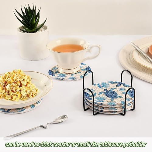 Vista 69 de Juego de 6 posavasos para bebidas con soporte, diseño retro de estrella de mar y estrella de mar, juego de 6 posavasos decorativos absorbentes