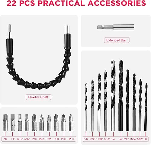 Miniatura 8 de AVID POWER Juego de taladro inalámbrico de 20 V para proyectos de bricolaje en el hogar y principiantes, taladro eléctrico ligero con cargador
