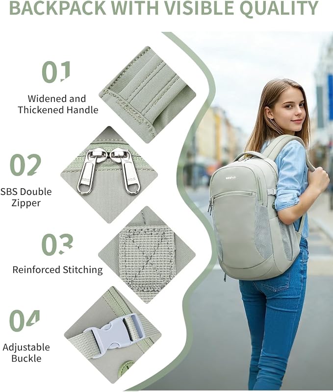 Mochila para laptop 17" ecológica y ligera verde miniatura 5