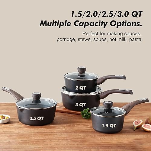 Miniatura 3 de SENSARTE Juego de Cacerolas de 2.0 y 3.0 Cuartos con Tapa, Juego de Ollas de Cocina, Juego de Cacerolas Antiadherentes con Pico Vertedor, Olla de