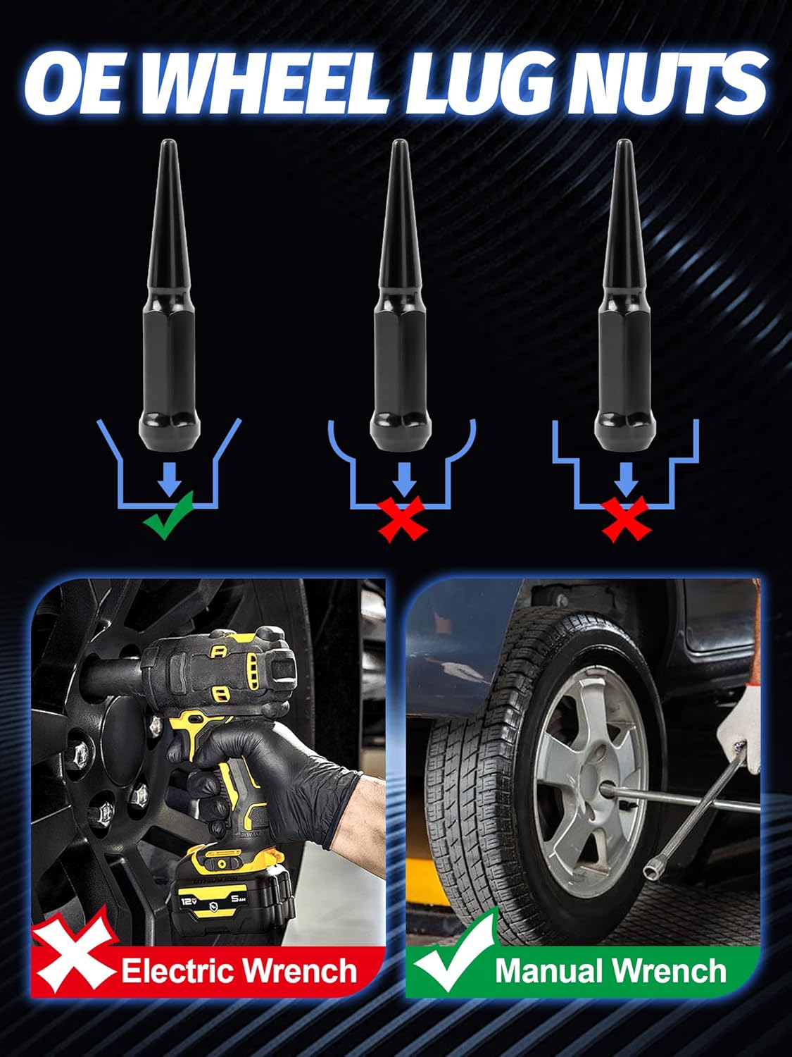 M14x1.5 Spike Lug Nuts 20pcs Black Lug Nuts Compatible with Camaro Corvette Impala