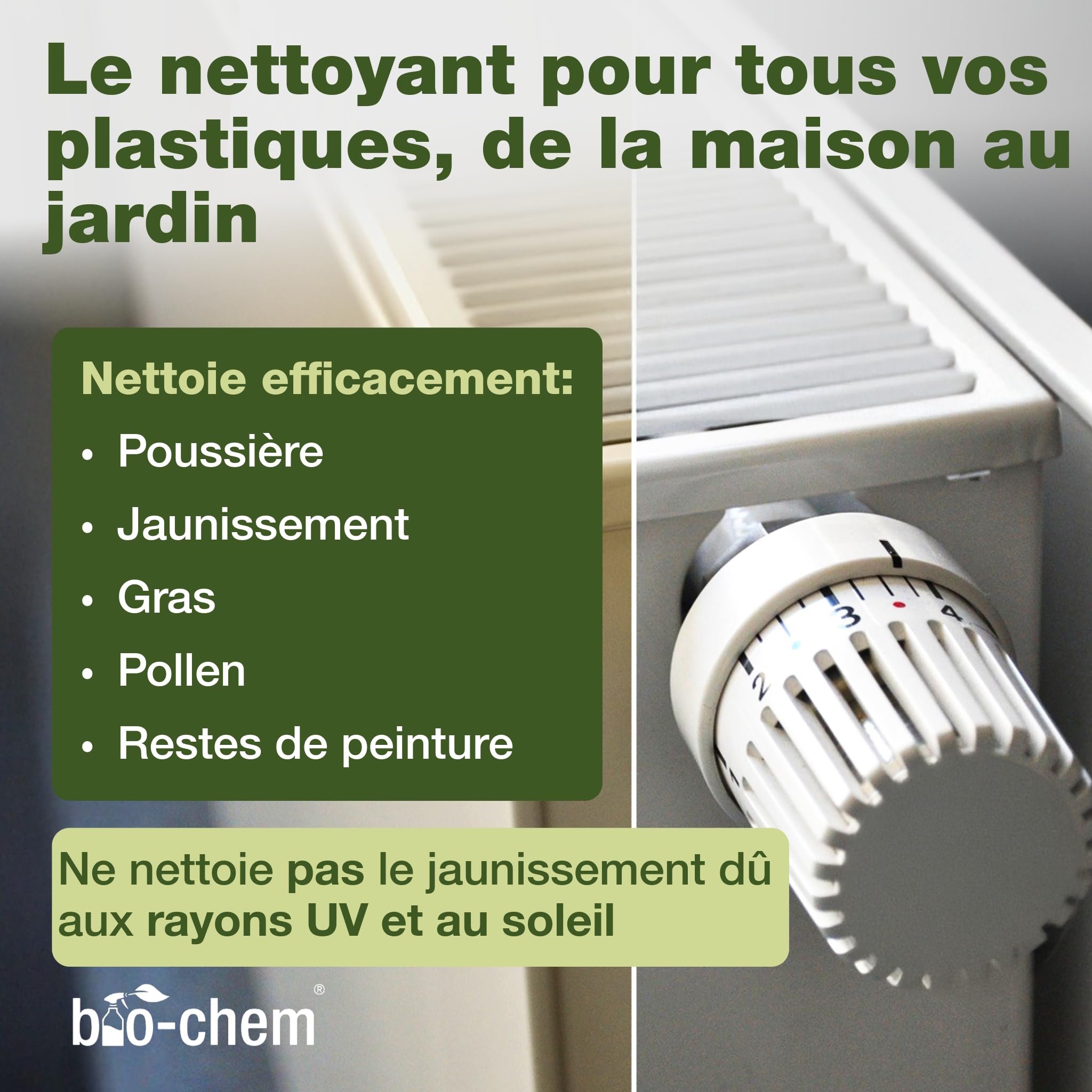 bio-chem Produit nettoyant renovateur plastique 2 x 500ml | Spray de nettoyage PVC, fenêtres, cadres de fenêtres, radiateurs, meubles de jardin