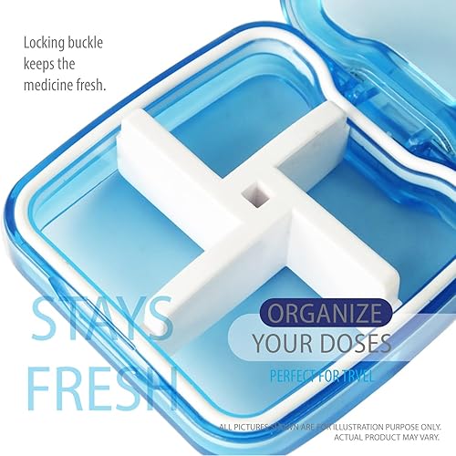 Miniatura 7 de Deke Home - Organizador de pastillas cuadrado, caja de pastillas de 4 compartimentos, organizador de píldoras de medicamentos, mini estuche