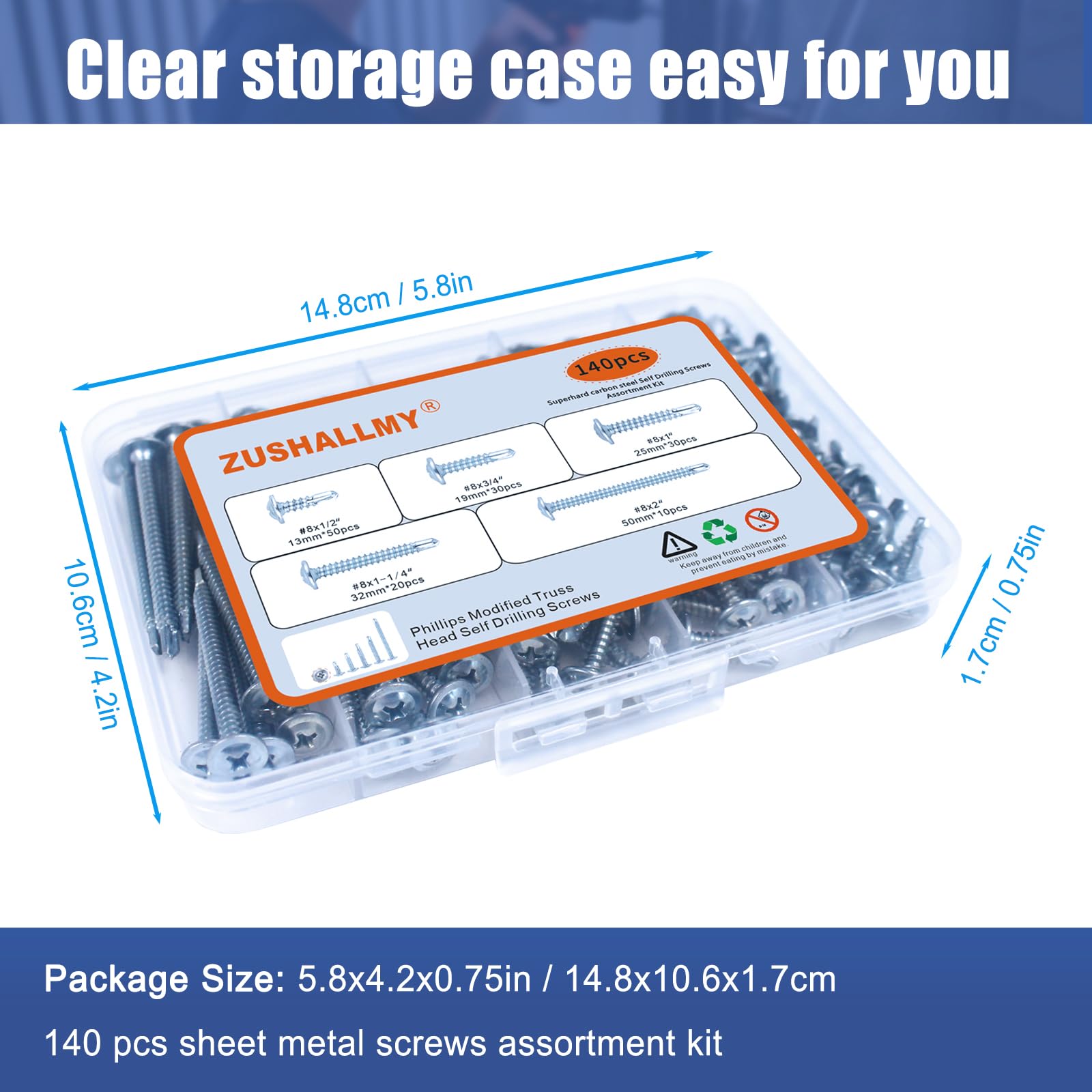 140 Pcs Sheet Metal Screws - Self Tapping Kit -7 140 Pcs Sheet Metal Screws - Self Tapping Kit -7