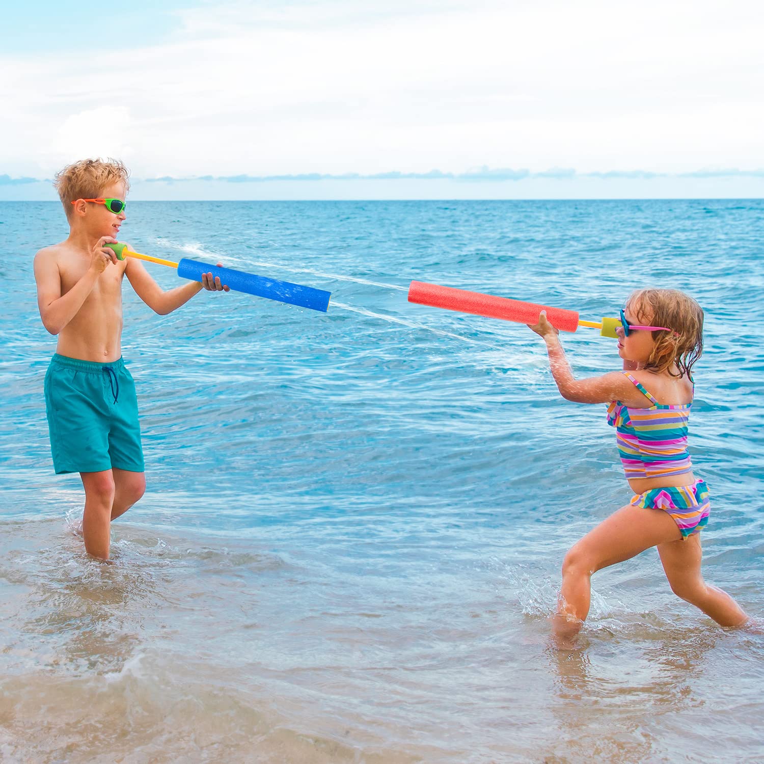 Pistolet à Eau Mousse pour Enfants, 6 Pistolets à Eau avec Une portée de 35 Pieds, Jouets Aquatiques d'été pour garçons et Filles, Pistolet à Eau pour Le Jardin, la Plage et la Piscine