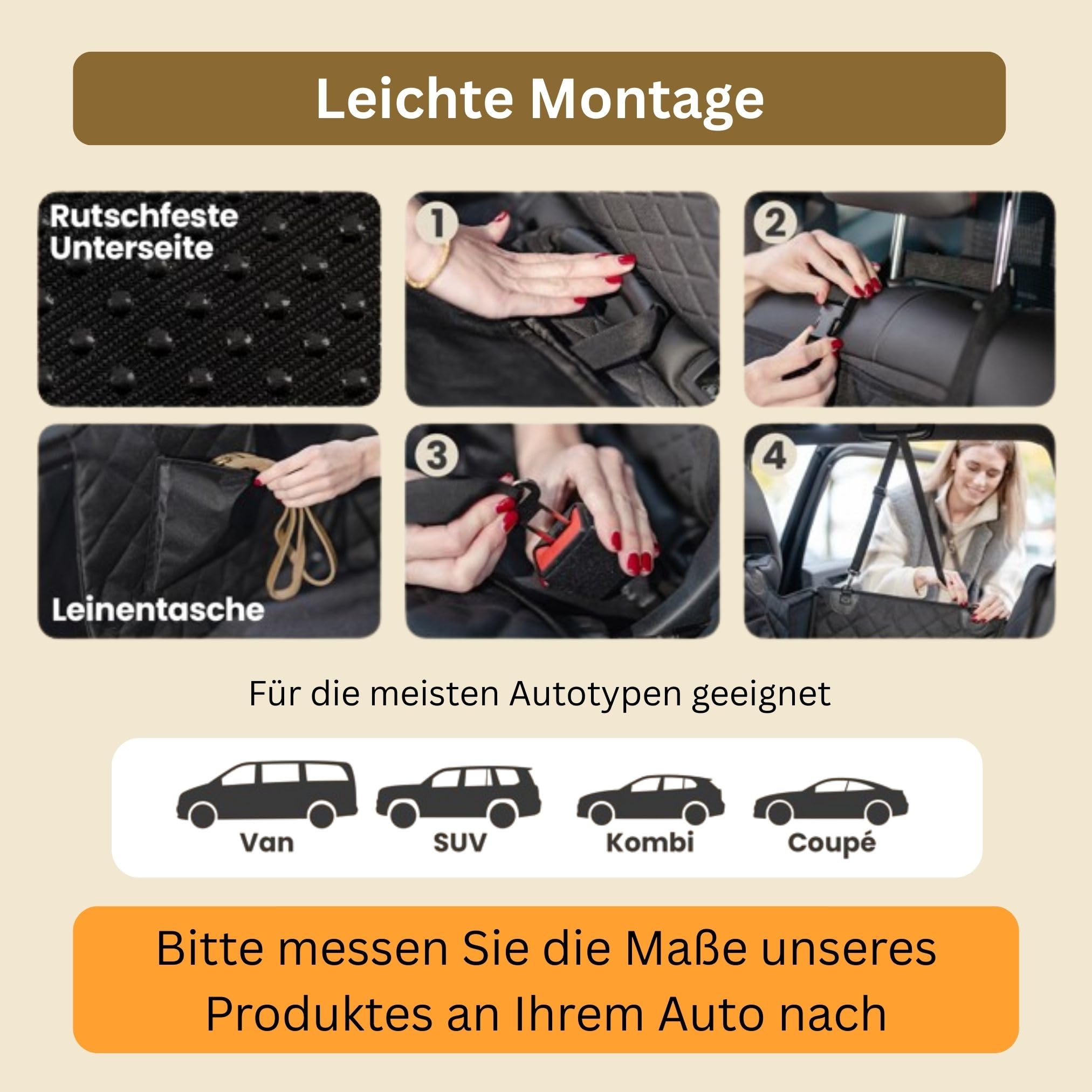 2GOODz Hunde Autositz für Rückbank mit Flauschiger Zusatzdecke | kleine, mittlere Hunde - Sicherheitsgurte in 2 versch. Längen - wasserdicht & robust