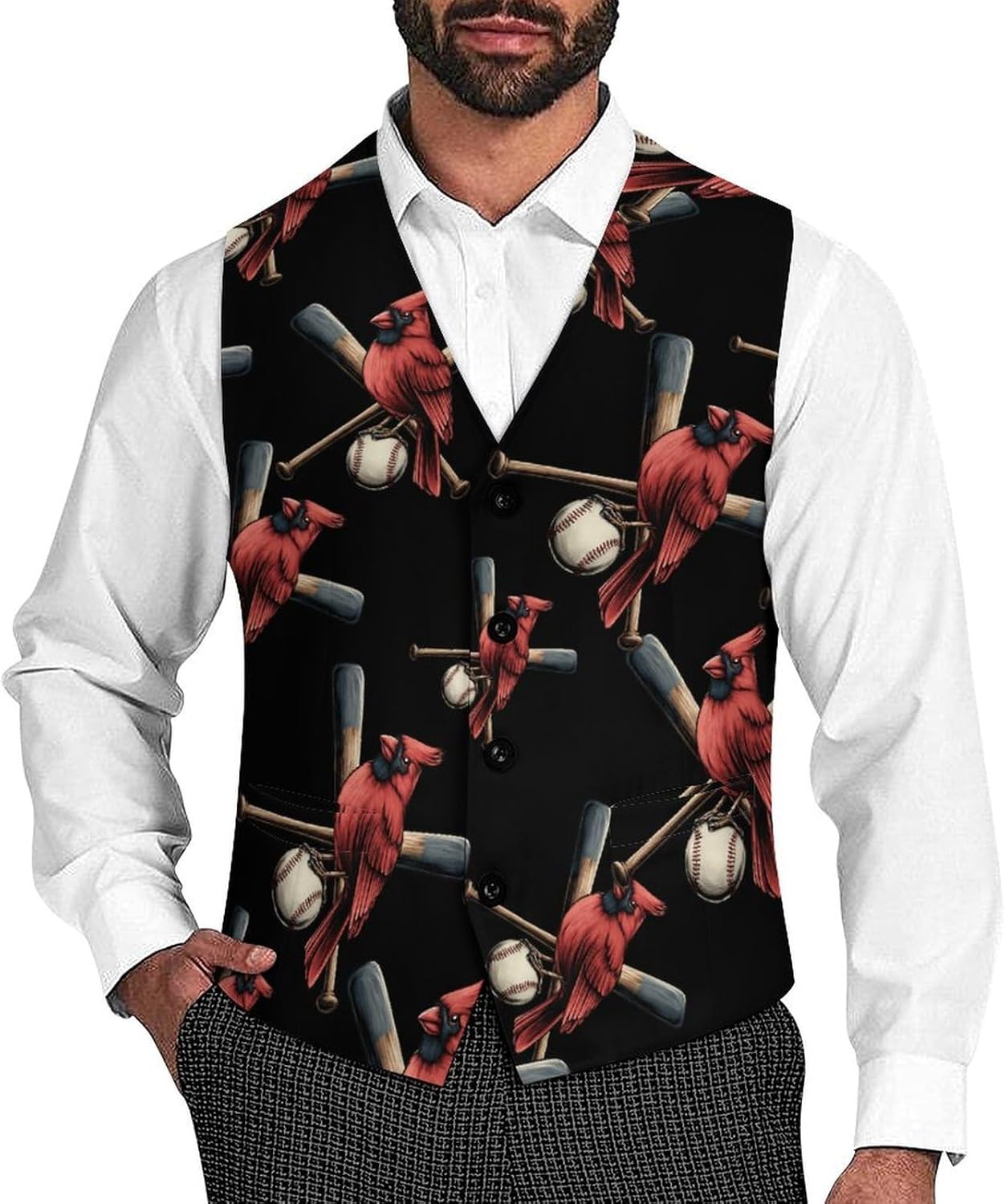 St Louis Baseball Cardinal Men's Suit Vest Formal Vests Casual Dress Fit Waistcoat Casual Tuxedo for Business