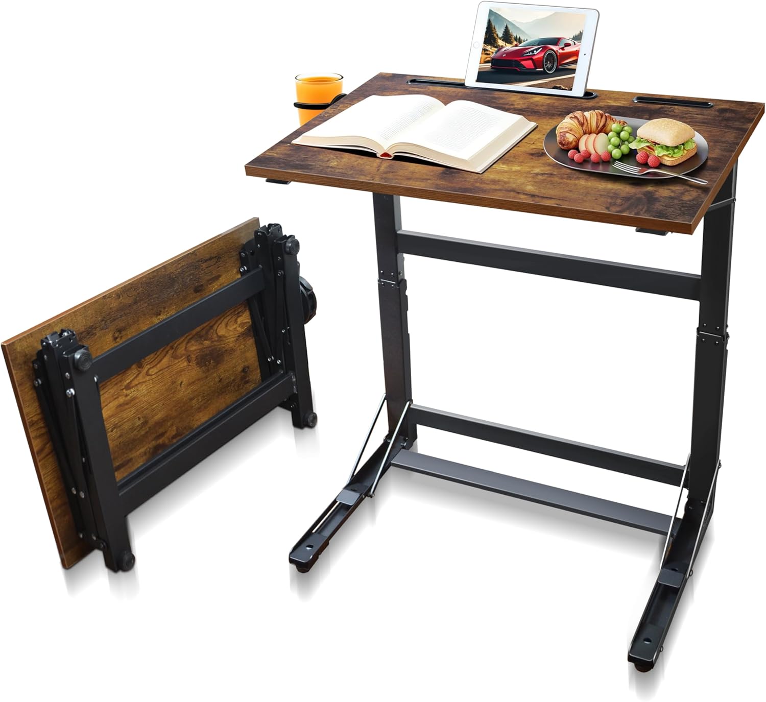 YIBOLIN'S Couch Table Tray - Foldable TV Dinner Tray Table with No Assembly, Large Surface Laptop Stand for Couch, C-Shaped Bed Tray, Sturdy Slide-Under Sofa Table (16" Extra Wide)