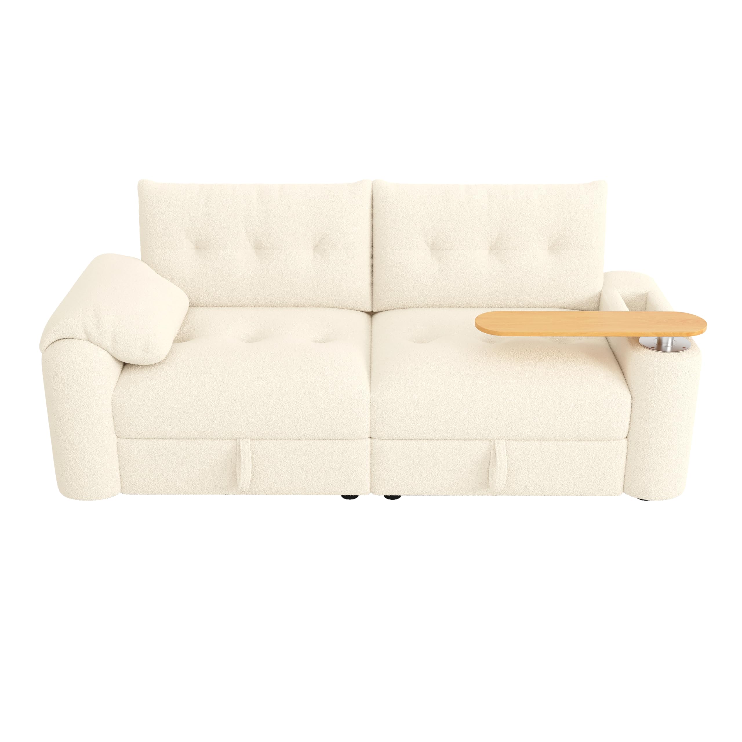 Teddyplüsch Sofa 3-Sitzer klein modular mit Stauraum, Kopfstütze & integriertem Beistelltisch – platzsparende Schlafcouch für Apartment, Wohnzimmer & Gästezimmer (Beige)
