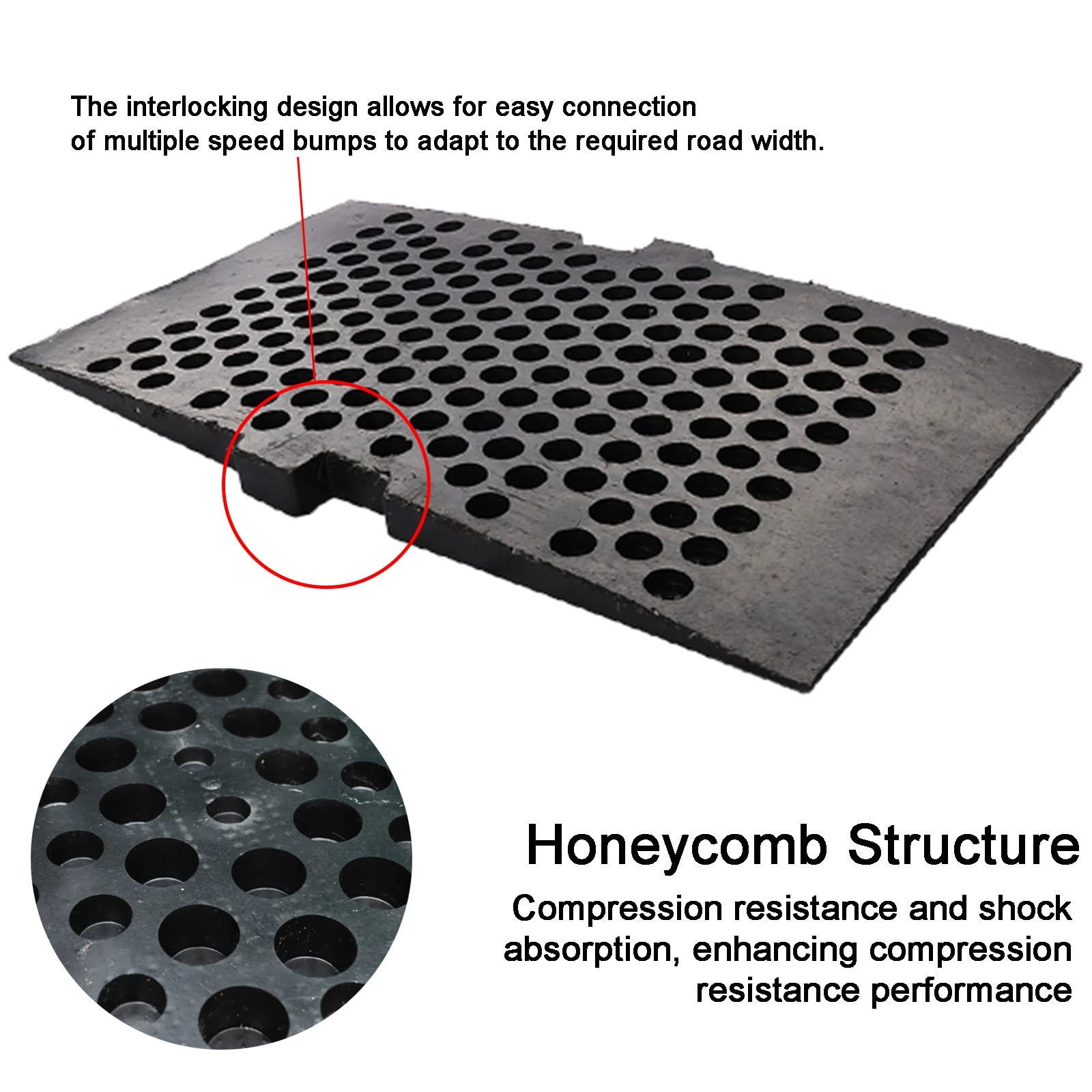Reductores de Velocidad de Caucho, Reductor de Caucho Modulares con 10 Tornillos de Expansión, Capacidad de 100 Toneladas, 50x90x5cm, para Asfalto, Hormigón y Grava