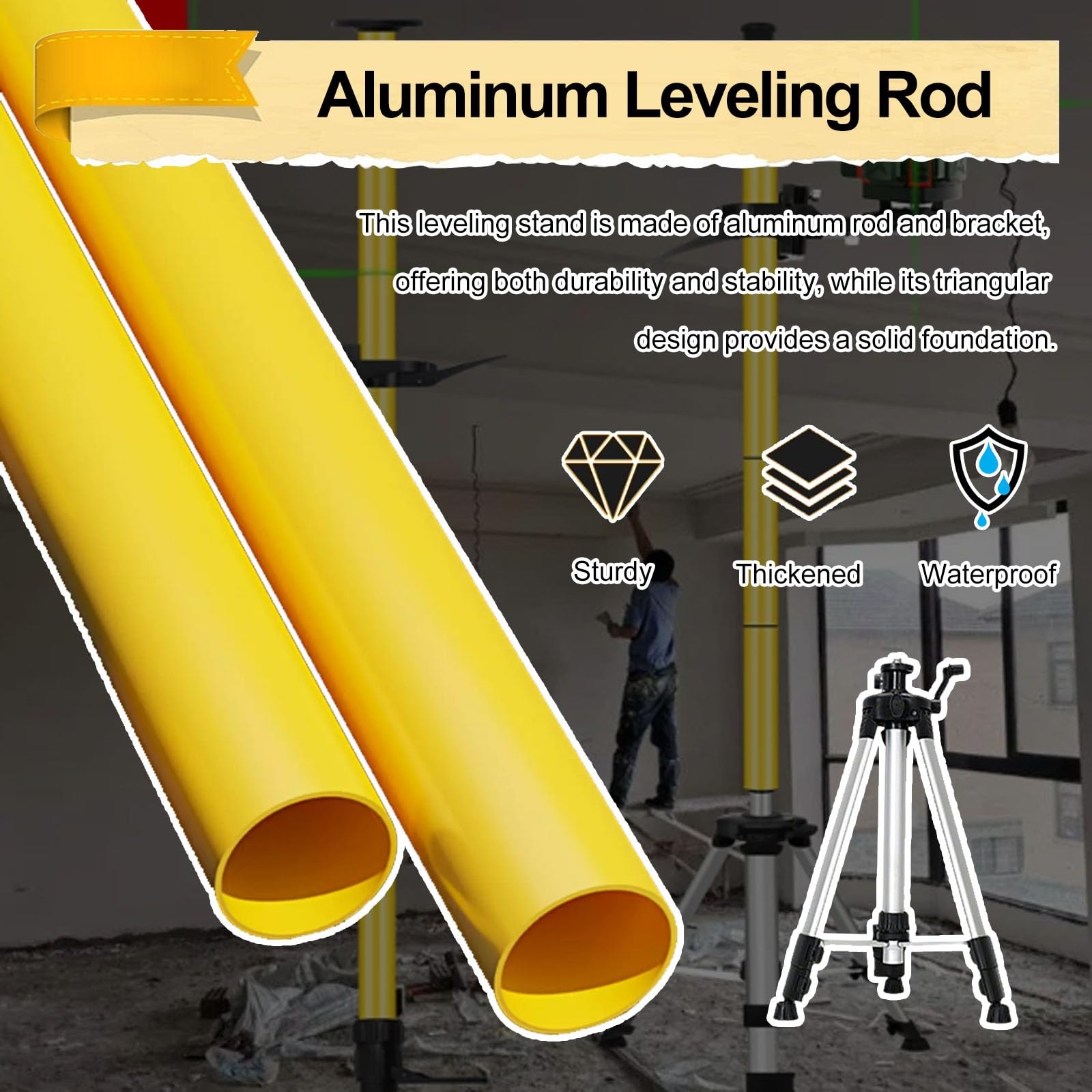 Mástil Para nivel Láser Trípode Portátil Con Soporte Para Nivel Láser De Longitud Ajustable, Barra De Nivelación Retráctil Para Renovación De Edificios Y Topografía, Accesorios Para Poste(2.4m/7.8ft)