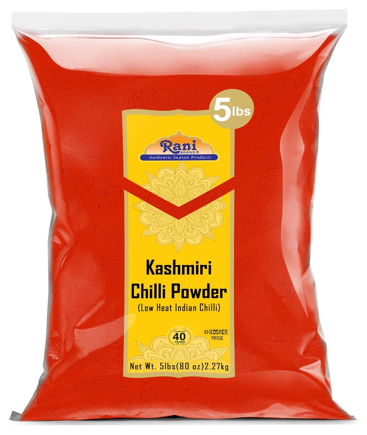Rani Kashmiri Chilli Powder (Deggi Mirch, Low Heat) Ground Indian Spice 80oz (5lbs) 2.27kg Bulk ~ All Natural | Salt-Free | Vegan | No Colors | Gluten Friendly | NON-GMO | Kosher | Indian Origin