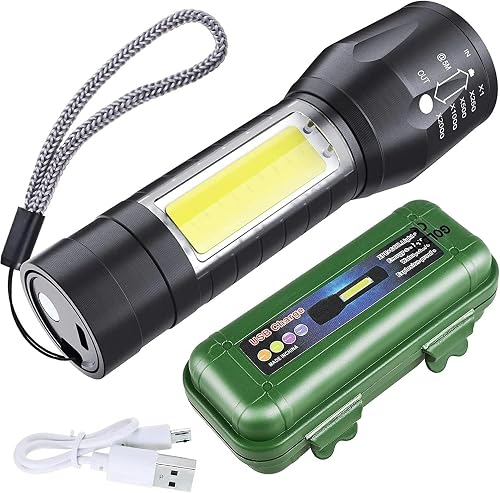 PHRX Rechargeable LED Flashlight with COB Side Light, 500 Lumens 3 Modes USB Charging, Adjustable Focus Torch PLEASE NOTE, Next Day Delivery Is Only Available From 4 Orders And Above