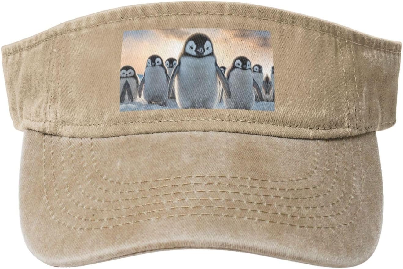 Cute Penguin Print Sport Sun Visor Hats Cotton Ball Caps Empty Top Baseball Sun Cap for Men Women