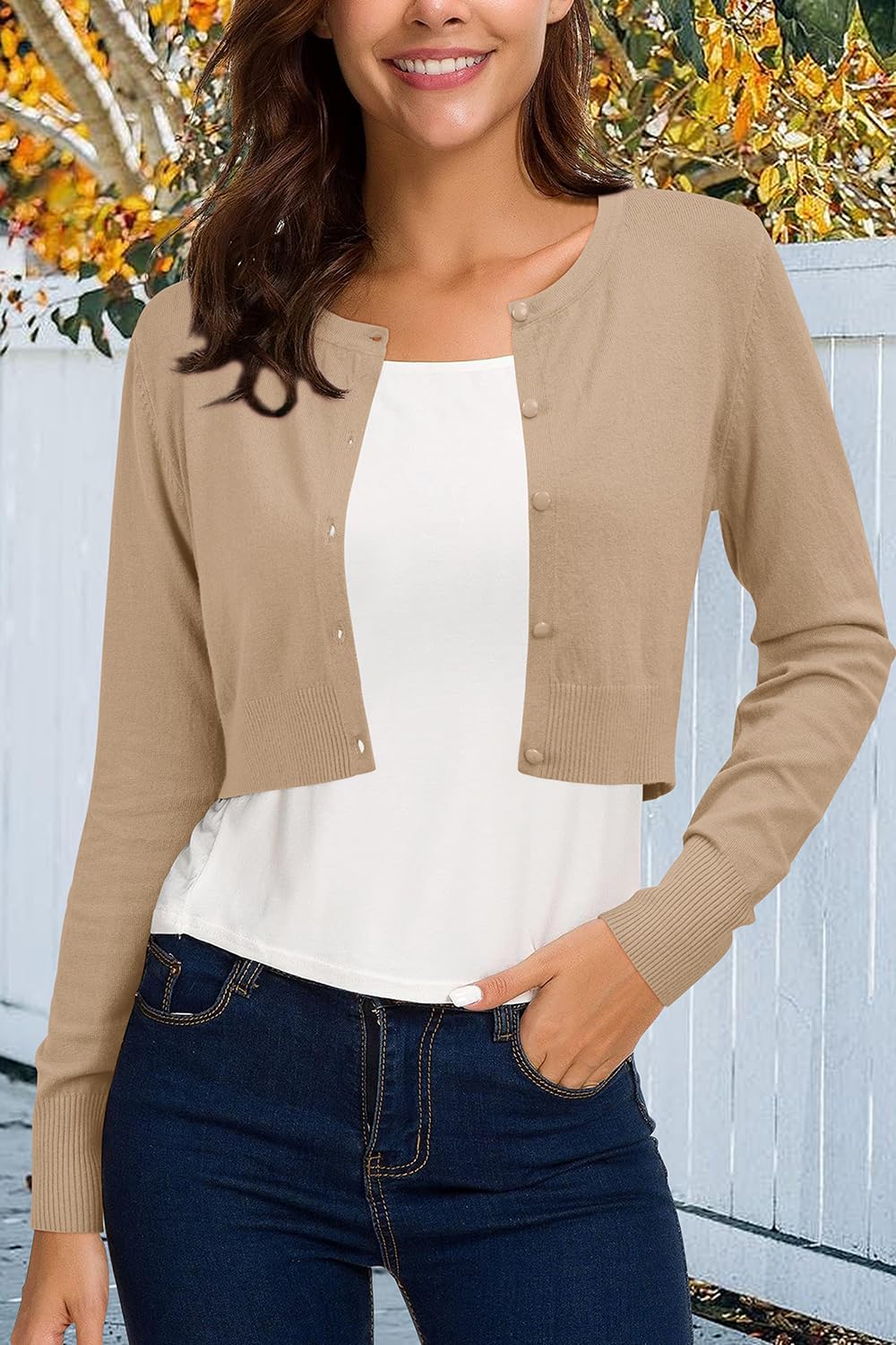 Newshows Cárdigans para Mujer Cárdigans Cortos para Mujer Cárdigans de Punto con Cuello Redondo y Botones para Mujer