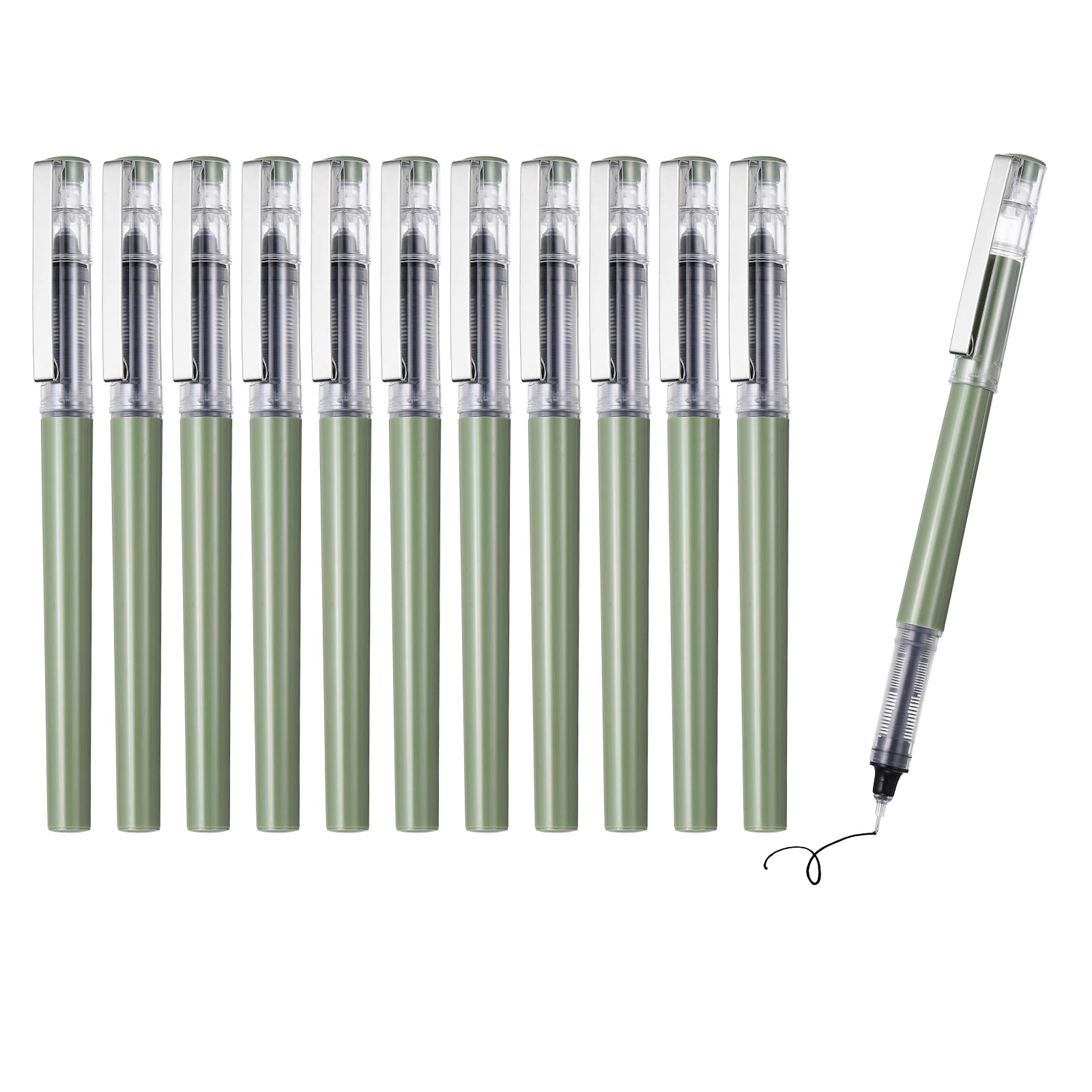 PATIKIL 12Pcs Liquid Ink Rollerball Pens, 0.5mm Fine Point Needle Tip Pens Smooth Writing Gel Ink Quick Dry Black Ink for Office Note Taking Journaling, Avocado Green Body