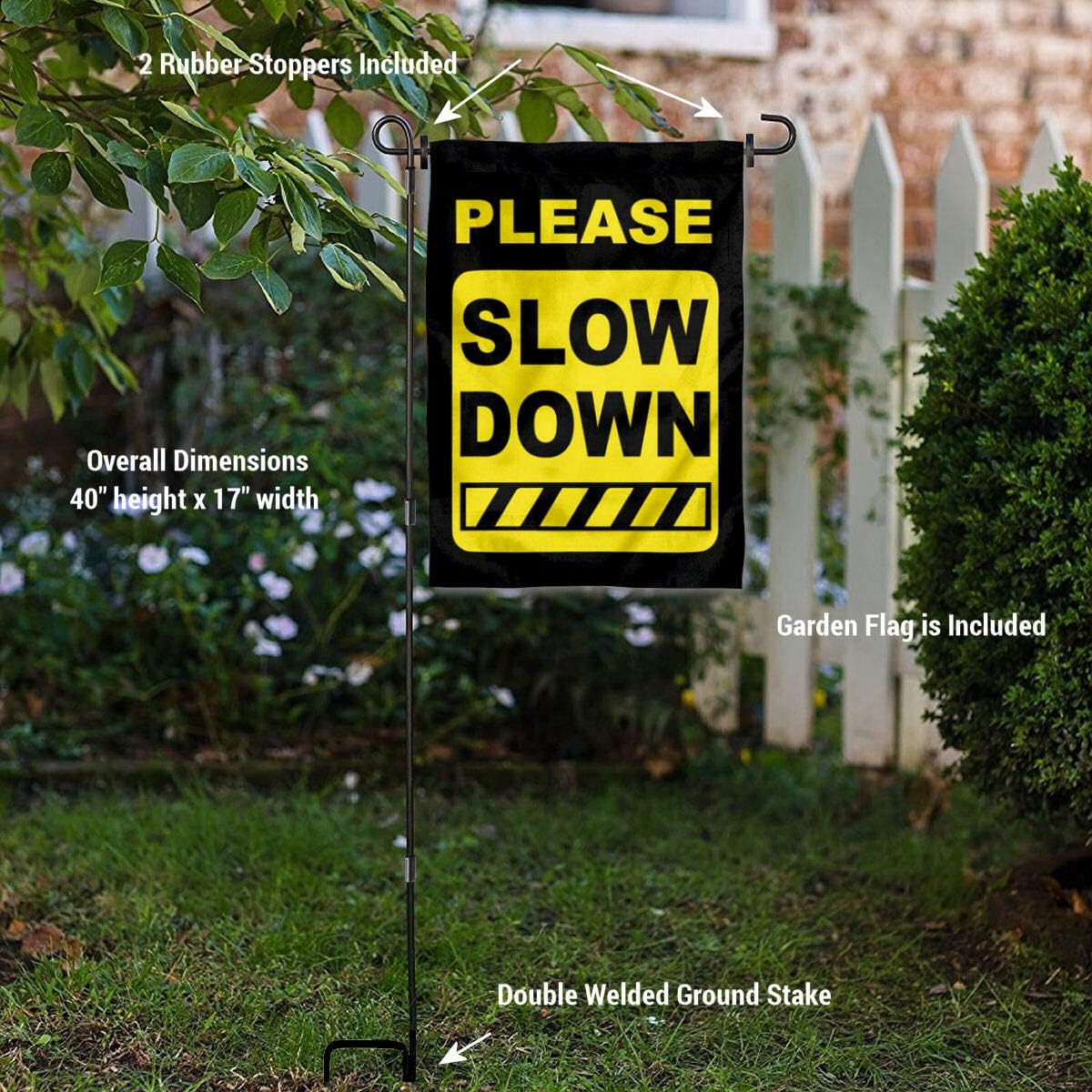 Please Slow Down Speeding Sign Garden Flag with Pole Stand Holder - Image 3
