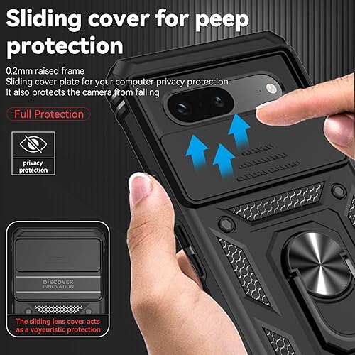Miniatura 4 de Funda para Pixel 7a, con protectores de pantalla y funda para cámara, grado militar de 16 pies. Funda protectora probada contra caídas con soporte
