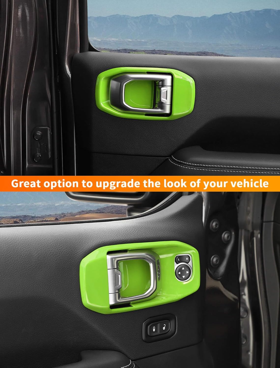 Savadicar Green Interior Accessories - Door Inner Handles Trim Set for 2018-Present Jeep Wrangler JL JLU 4XE & Gladiator JT - Solid Color Interior Decor Upgrade Option, 4-Piece