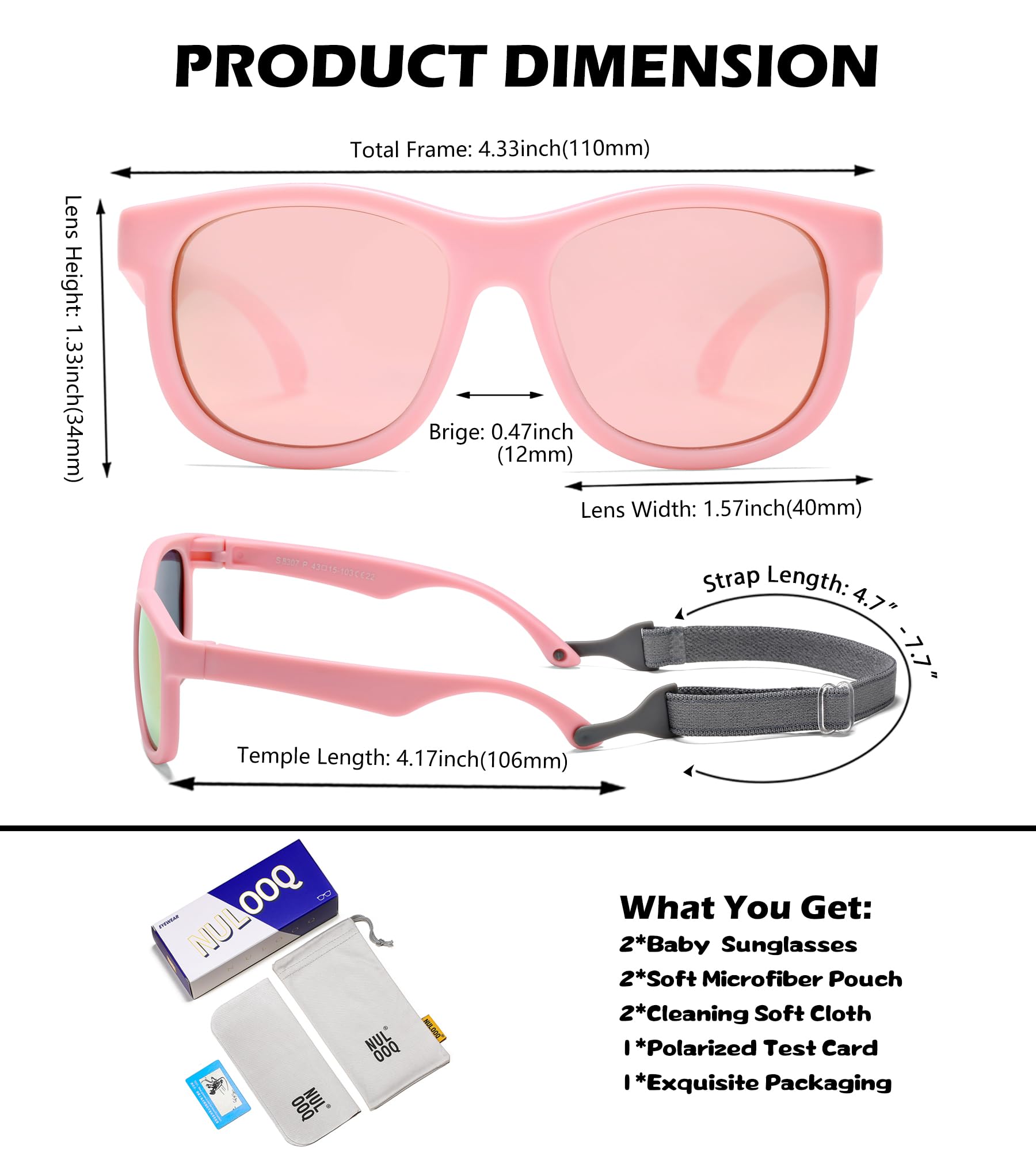 Gafas de sol polarizadas flexibles con correa ajustable para bebés recién nacidos de 0 a 24 meses, 100% protección UV